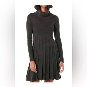 Calvin Klein Long Sleeve Grey Pleated Cowl Neck Sweater Dress